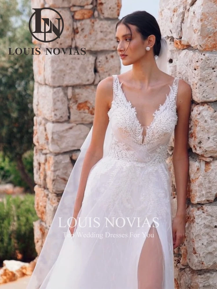 LOUIS NOVIAS BOHO abiti da sposa 2024 abiti da sposa ricamo Illusion scollo a v coscia divisa abito da sposa pizzo abiti De Novia