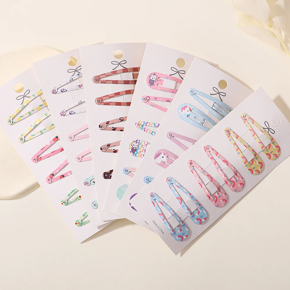 6Pcs/Set Cute Print Cartoon Hair Clips Girls Colorful BB Hairpins Kids Boutique Sweet Hairclip Children Fashion Hair Accessories