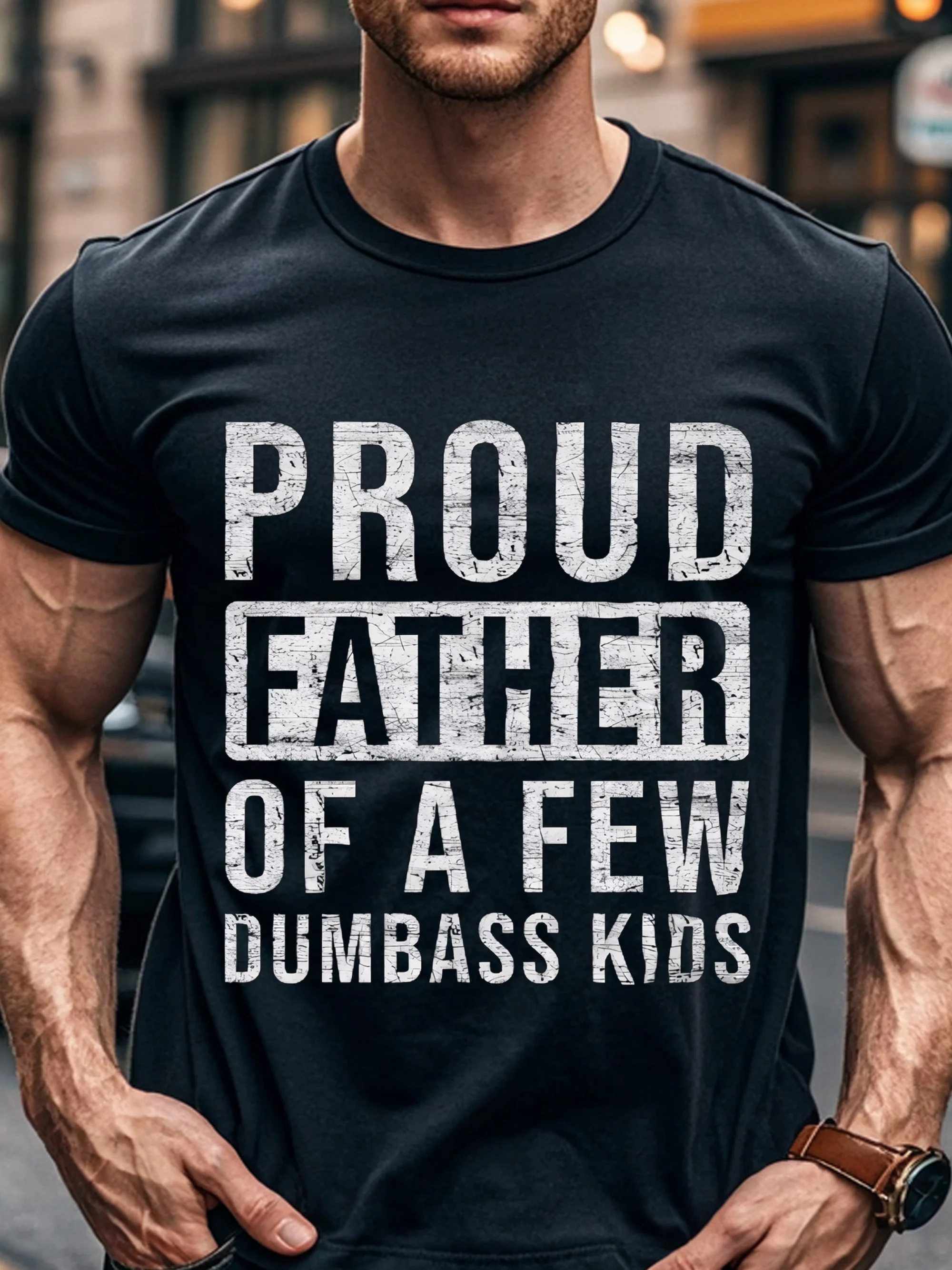 تي شيرت فخور للأب القليل من Dumbass Kids، قميص أبي مضحك، قمصان للأب قابلة للتمدد طفيفًا، تي شيرت مريح برقبة دائرية، ماص للرطوبة