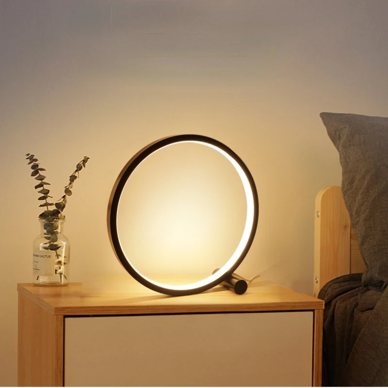 25CM LED Table Lamp Bedroom Circular Desk Lamps For Living Room Black/White Dimmable Bedside Lamp Round Night Light Decoration