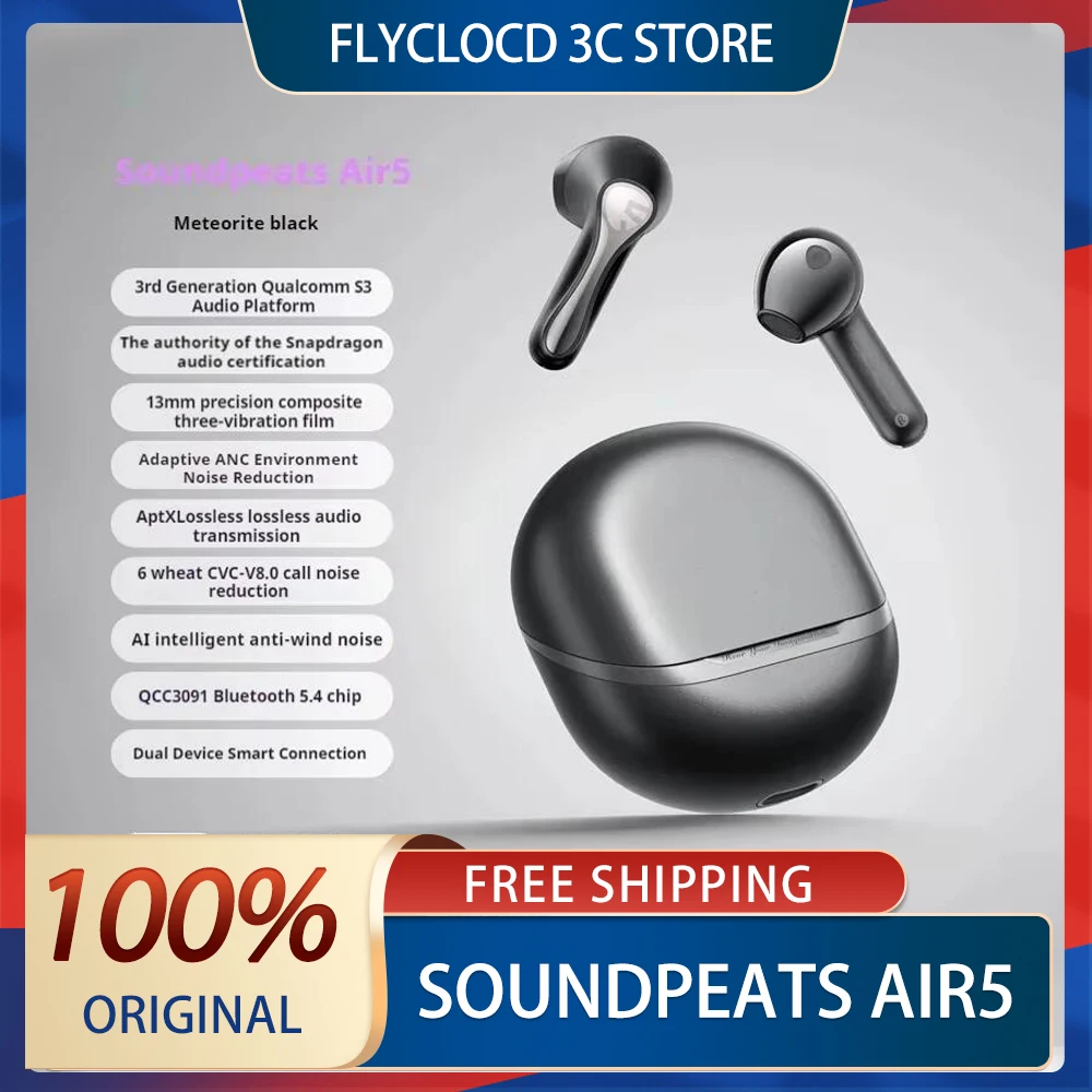 Soundpeats Air5 HiFi APTEX Lossless Earbuds Wireless Bluetooth Earphones AI ANC Noise Reduction Waterproof Customized Earphones