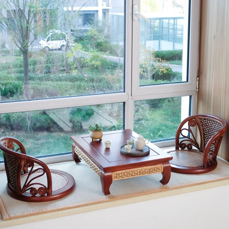 

Плетеное кресло-татами из ротанга и массива дерева, одноместное, без ножек, с откидной спинкой, в японском стиле, для комнаты, мебель для эркера