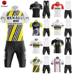 Retro Cycling Jersey Set for Men, Bicycle Suit, Summer Sleeve, Bib Shorts, Por Team Clothes, 20D Gel Pad, Lasting, 21 Style