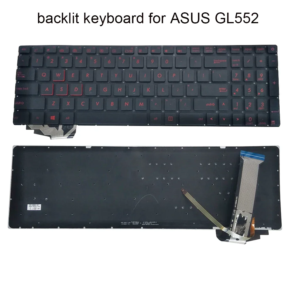 US Laptop Keyboard Backlight for Asus ROG GL552 GL552VL GL552VW GL752 GL771 G551 GL551 English Replacement Backlit Keyboards