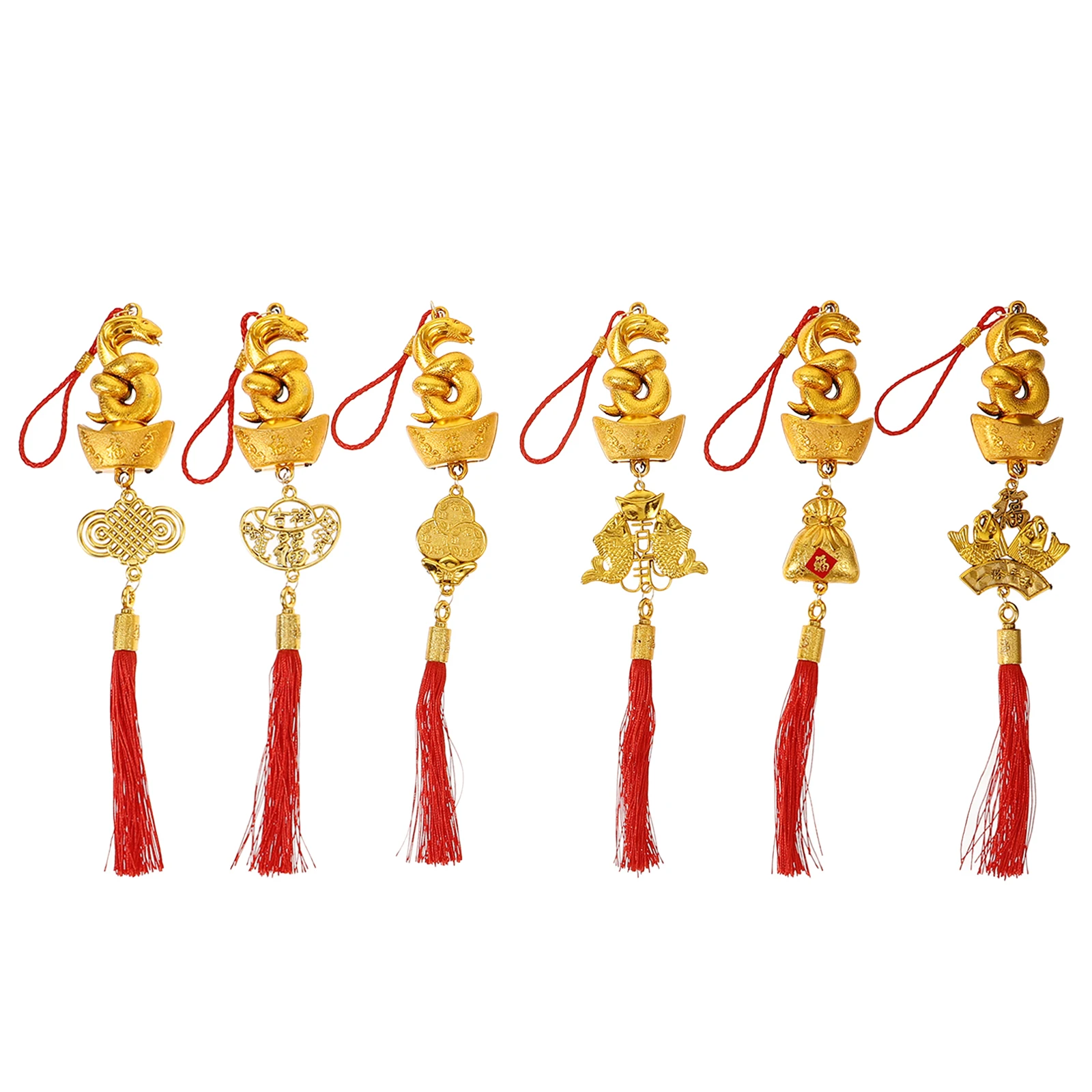 

6 Pcs Lunar New Year Ornaments Gold Plated Snake Pendant Chinese Spring Festival Hanging Pendants Plastic Style