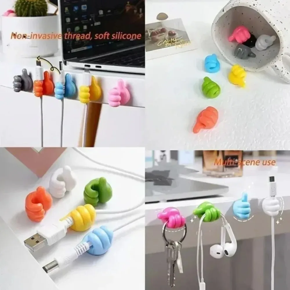 Thumb Cord Holder Creative Self Adhesive Desktop Cable Organizer Cute Wire Fixer Data Line Keeper for Home Office Desk Storage