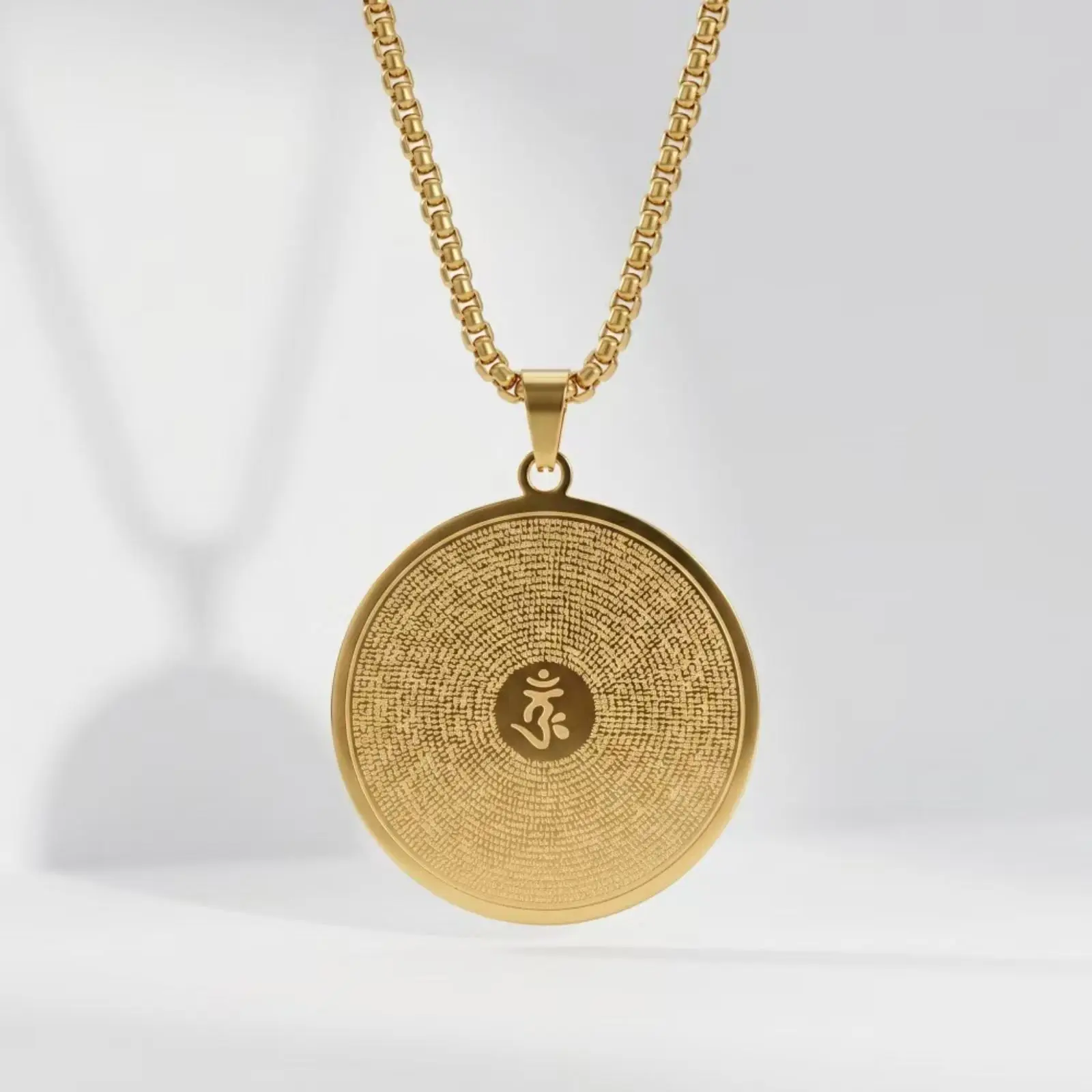 Shurangama-Mantra-Anhänger-Halskette aus Edelstahl, Om-Symbol, buddhistisches Amulett, Schmuckgeschenk für Männer und Frauen – Detail 3