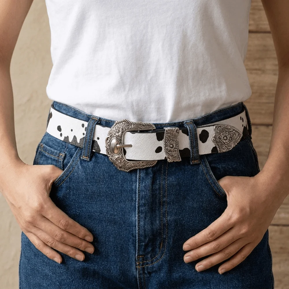 Personality PU Leather Printed Belts Y2K Alloy Western Style Belt Spicy Girl Pin Buckle Women Waistband Women