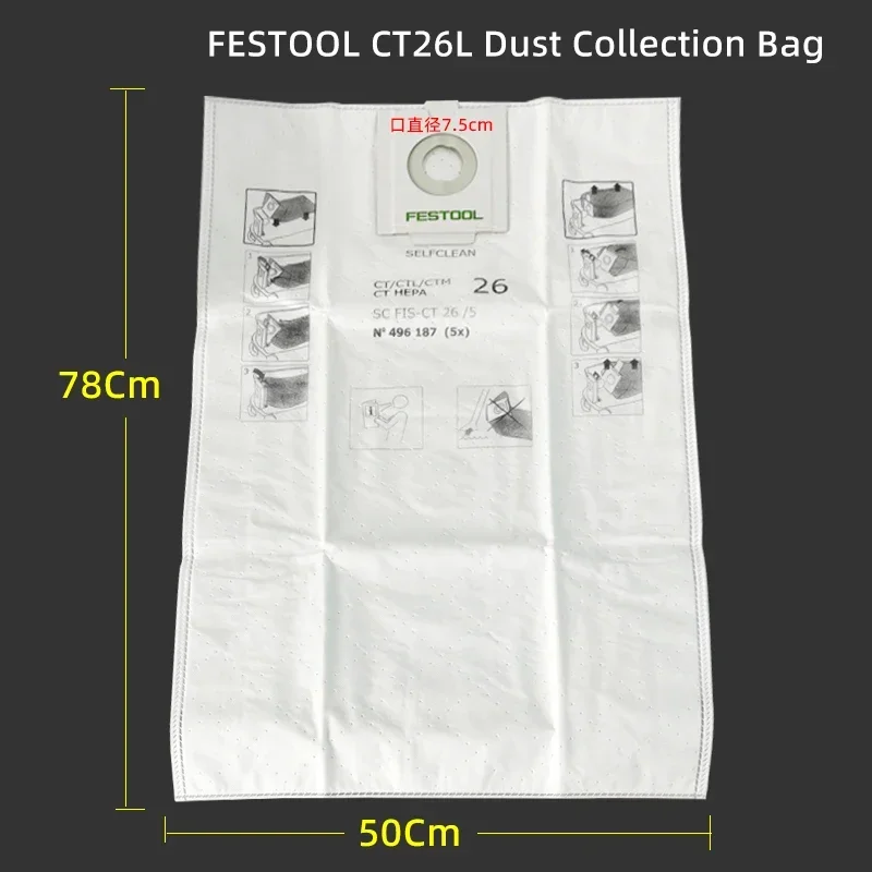 FESTOOL 496187 & 496186 dust collector bag Original for FESTOOL CT 26/36 Cloth Bag Disposable Filter Vacuum Cleaner Accessories