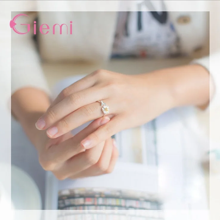 Personality Vintage Finger Jewelry 925 Sterling Silver Daisy Flower Rings Adjustable for Women Girl Opening Rings