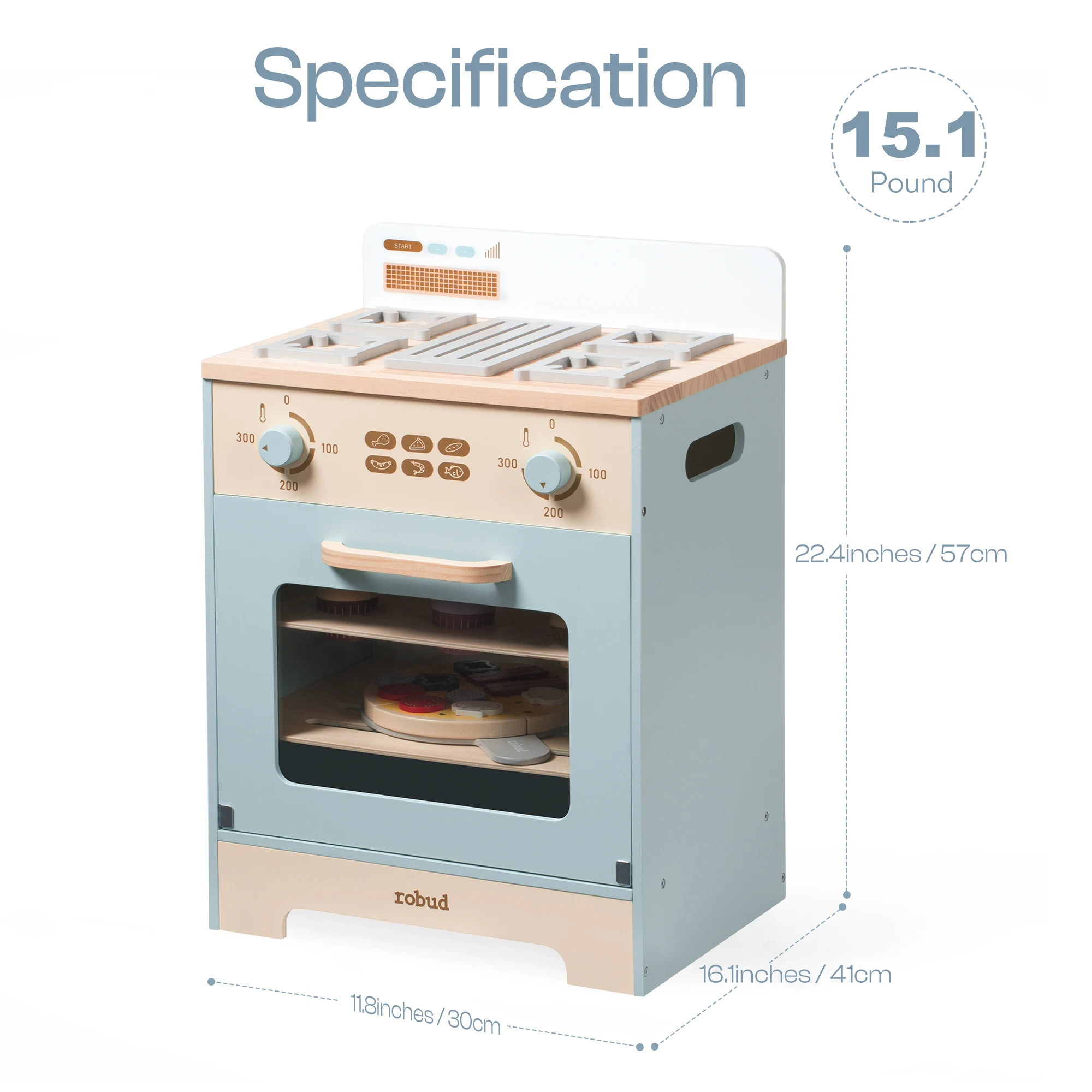 ROBOTIME Wooden Kitchen Playset with Toy Oven Toy Fridge Toy Washing Machine Wooden Kitchen Set for Toddlers Ages 3+