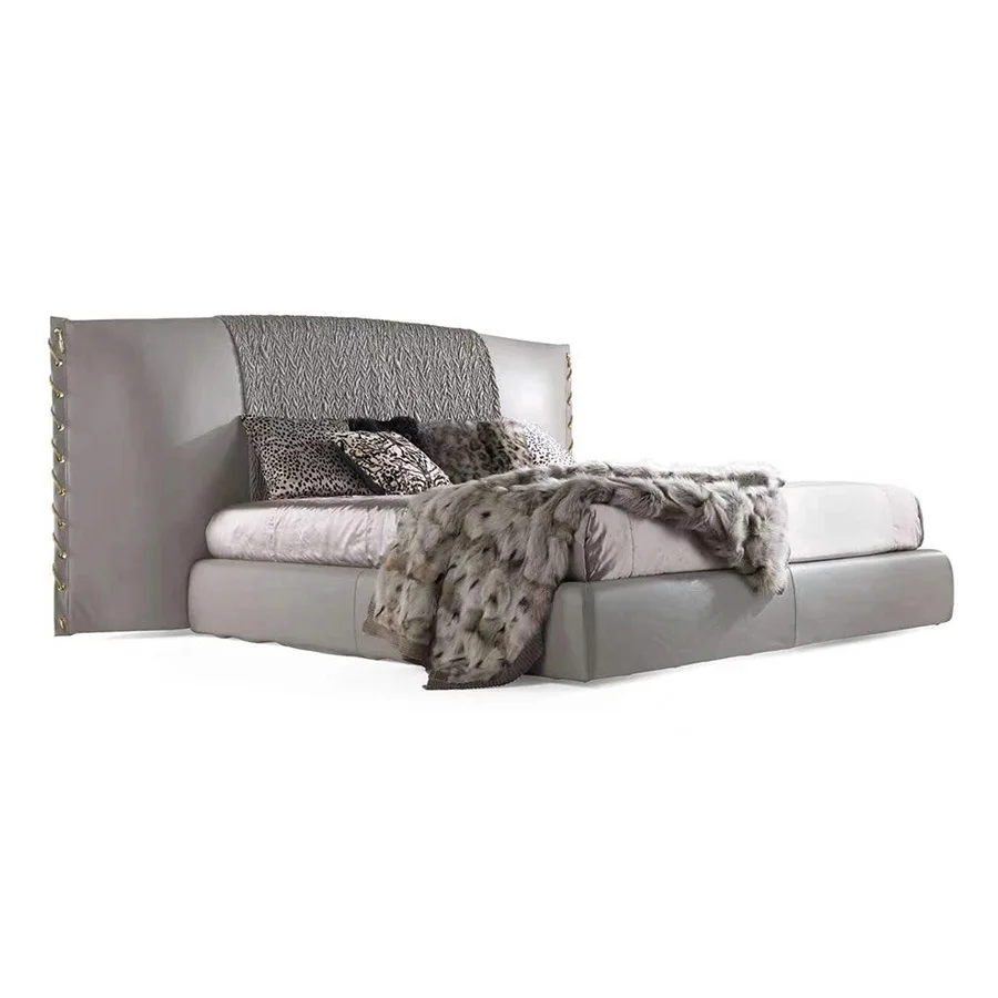 

Italian minimalist leather bed, master bedroom light luxury widescreen queen double bed