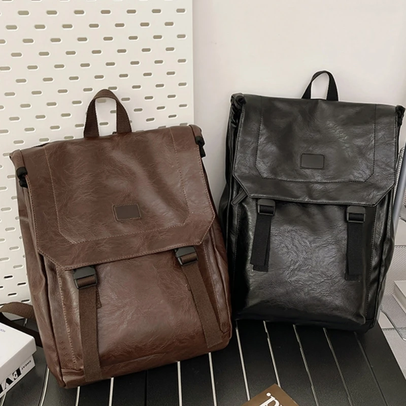 Laptop Backpack Large Capacity  PU Leather School Bag Travel Bookbag for Men Women College Backpack Fashion Student Bag