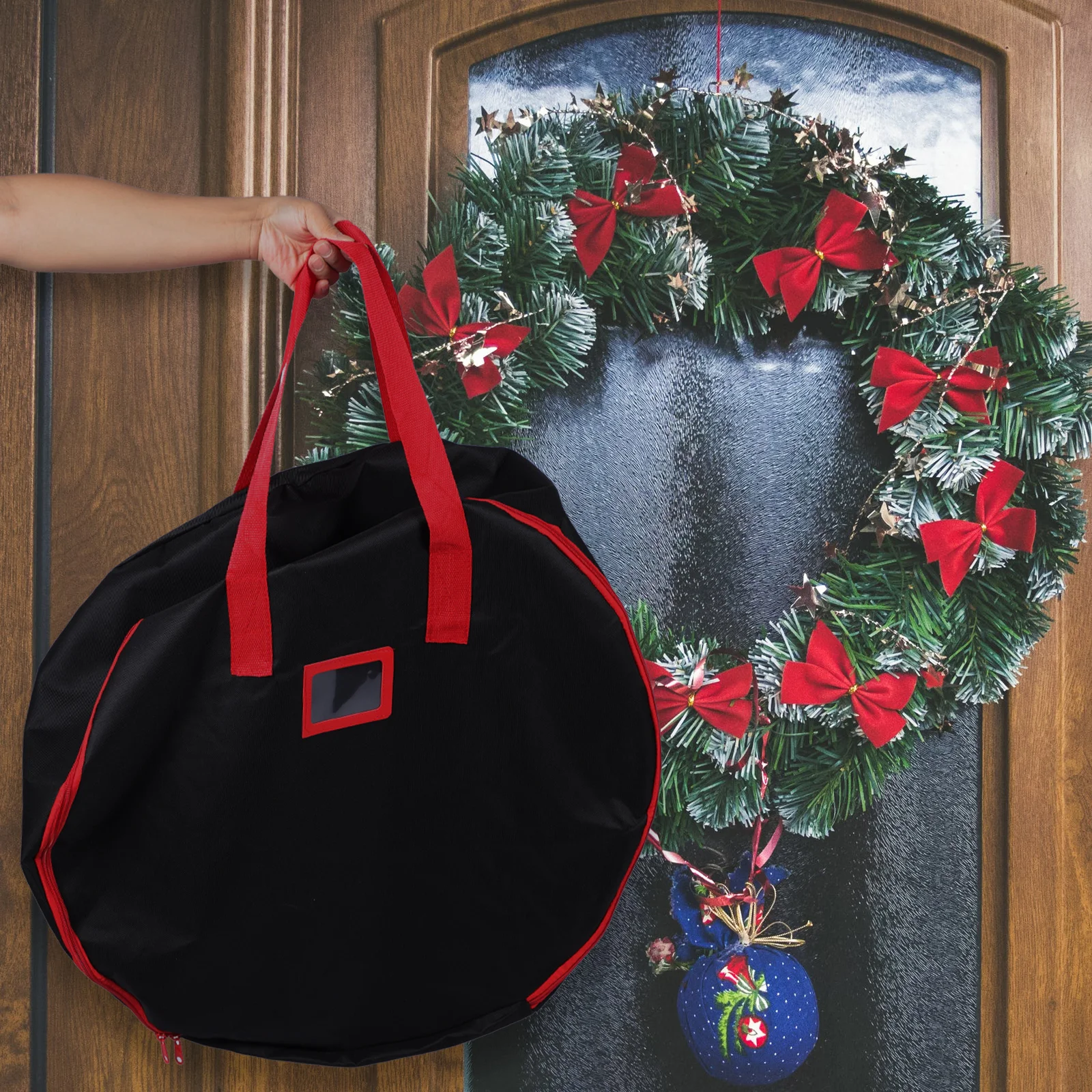 

1Pcs Christmas Wreath Storage Bag Round Oxford Cloth Large Waterproof Portable Gift Bag for Festival Holiday Decoration Storage