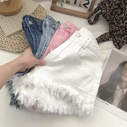 2024 High-waisted Slim Tassel White Denim Raw Shorts Summer 2024 Hot Girl Design New Womens Jean Shorts Шорти