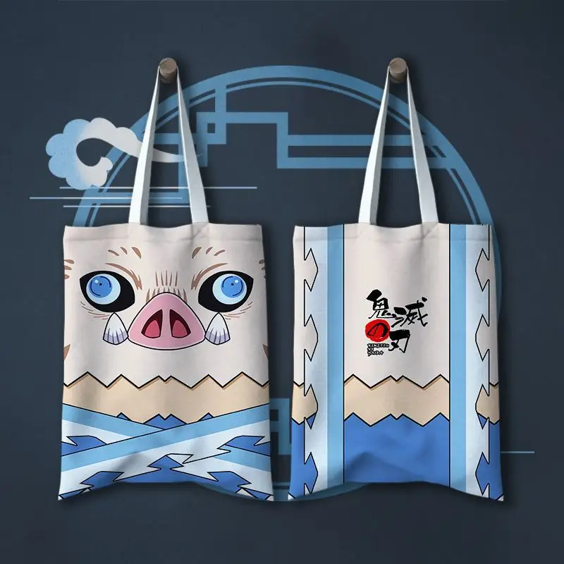 Anime Nezuko Kamado Printed Women Shoulder Bag Demon Slayer Shopping Bags Students Cartoon Canvas Handbag High Capacity Tote Bag