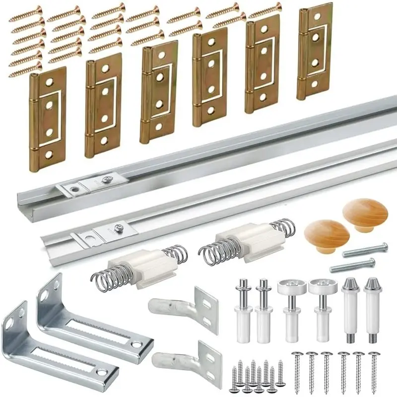 A26F-Bi-Fold Bifold Door Hardware With Track, Closet Door Repair Tool Kit, Includes Top Guide Wheels,(60 Inch)