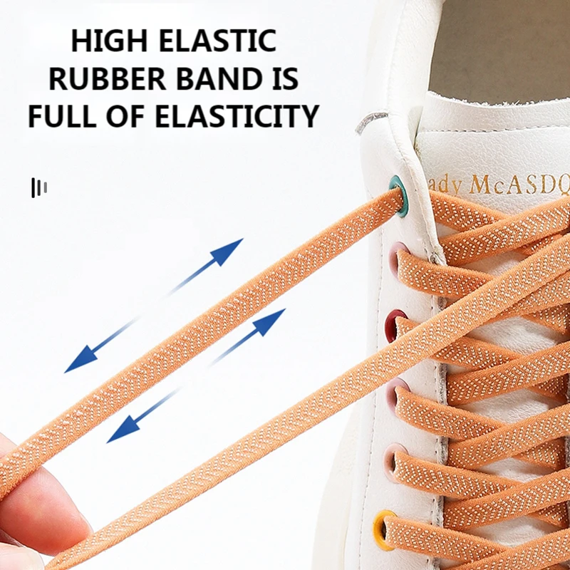 1 Pair No Tie Shoelaces For Sneakers Elastic Shoe Laces Round Metal Locking Lazy Shoelace Flat Double Layer Weave Rubber band