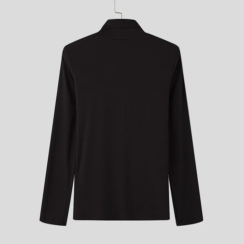 Frühling 2025, Neue Mode Für Männer Taste Rollkragen T-shirt Einfarbig Langarm Freizeit Streetwear Beliebte Slim-fit grundlegende Hemd – Detail 4