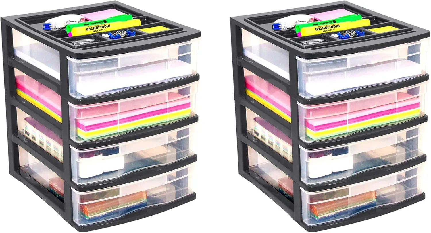 

4 Drawer Desktop & Countertop Organizer w/Organization Lid for Craft Storage, Office Supplies & School Supplies (2 Pack)