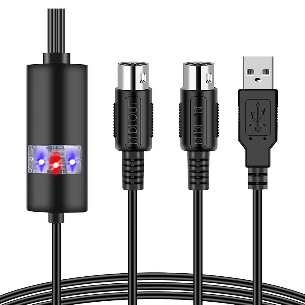

USB MIDI Cable MIDI to USB Cable Adapter Converter Connect Piano Keyboard to PC/Laptop for Editing&Recording 2M(Black)