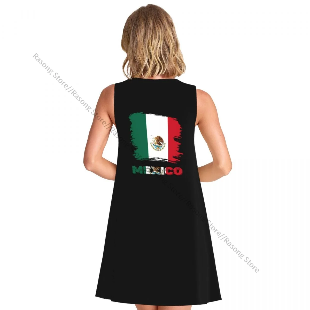 女性のドレス夏カジュアル T シャツドレスビーチカバーアップヴィンテージメキシコミチョアカンメキシコ国旗タンクドレス