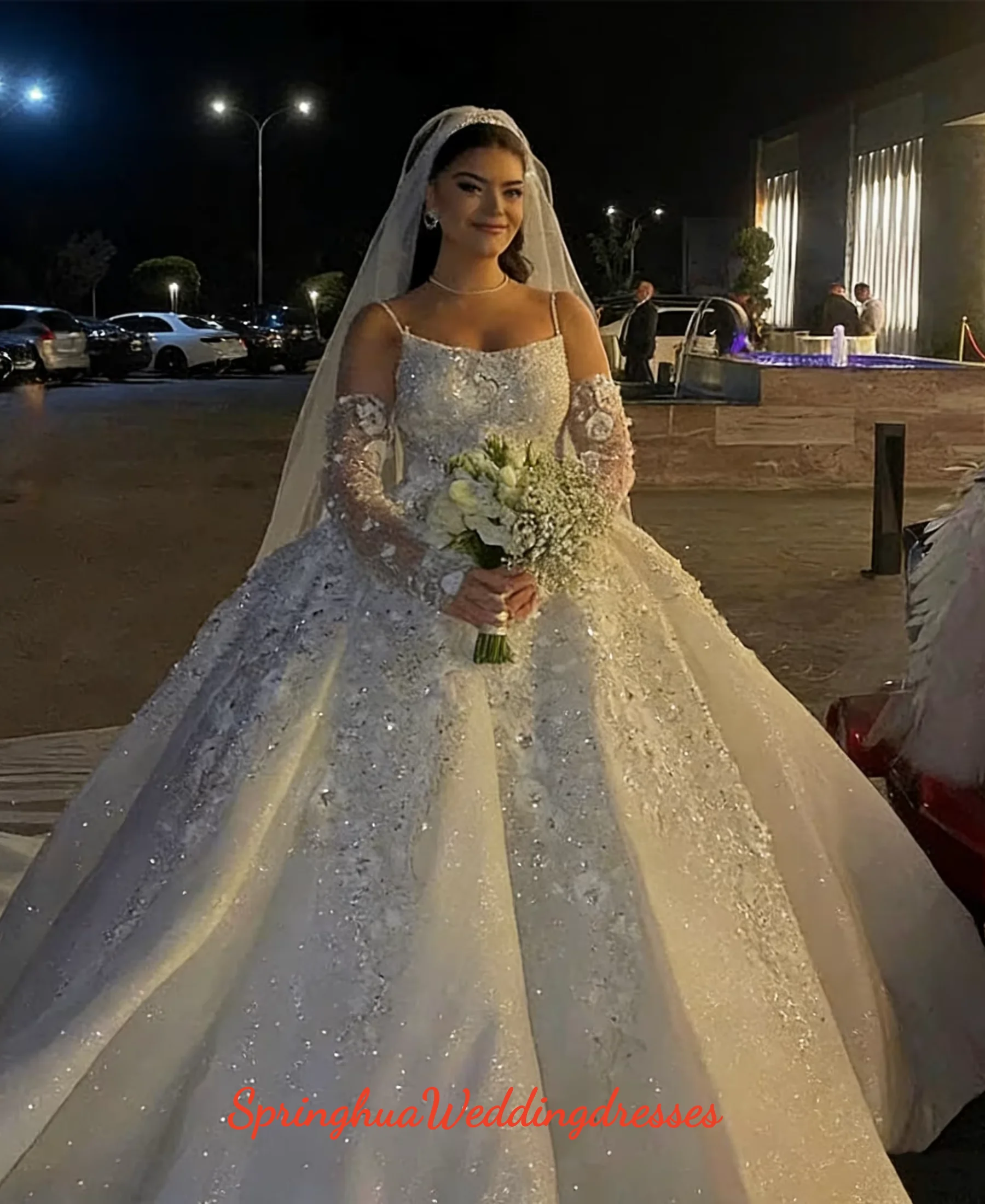 Customized Exquisite Beaded Bridal Ball Dress Spaghetti Strap Shining Wedding Dress A-line Luxury Bridal Dress Vestidos De Novia