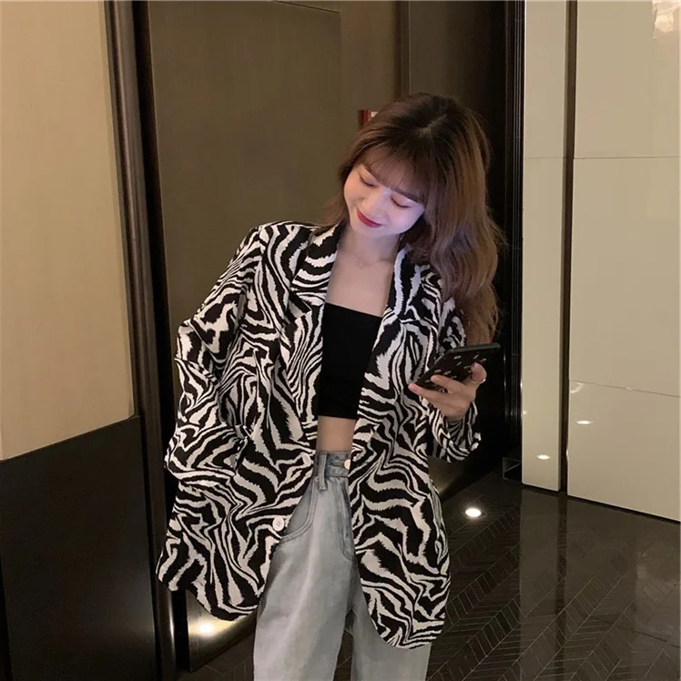 

Летняя тонкая женская рубашка с зебровым принтом, свободного кроя, в стиле Spicy Girl, с длинным рукавом, средней длины, винтажная, для повседневной носки, модная верхняя одежда