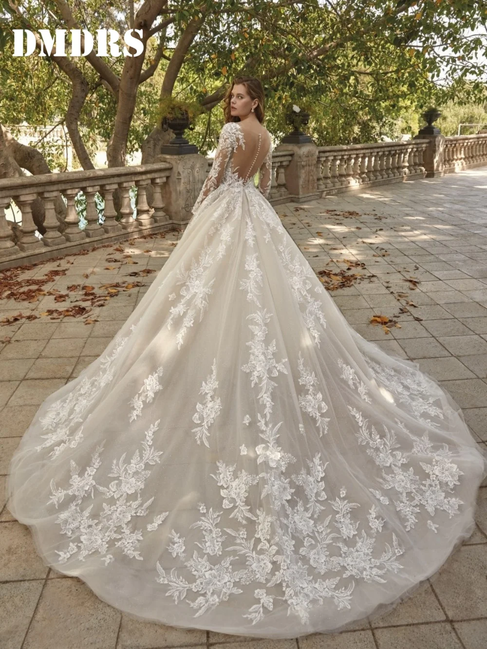 Klassische Langarm-Brautkleider, stilvolle Brautkleider mit Applikationen, sexy A-Linie, bodenlange Brautkleider, Vestidos De Novia