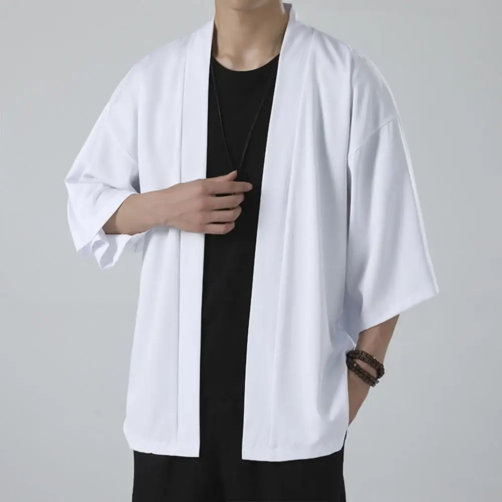 

Men's Lightweight Kimono Shirt Seven Sleeve Open Front Cardigan Japanese Style Yukata Bathrobe Samurai Clothing