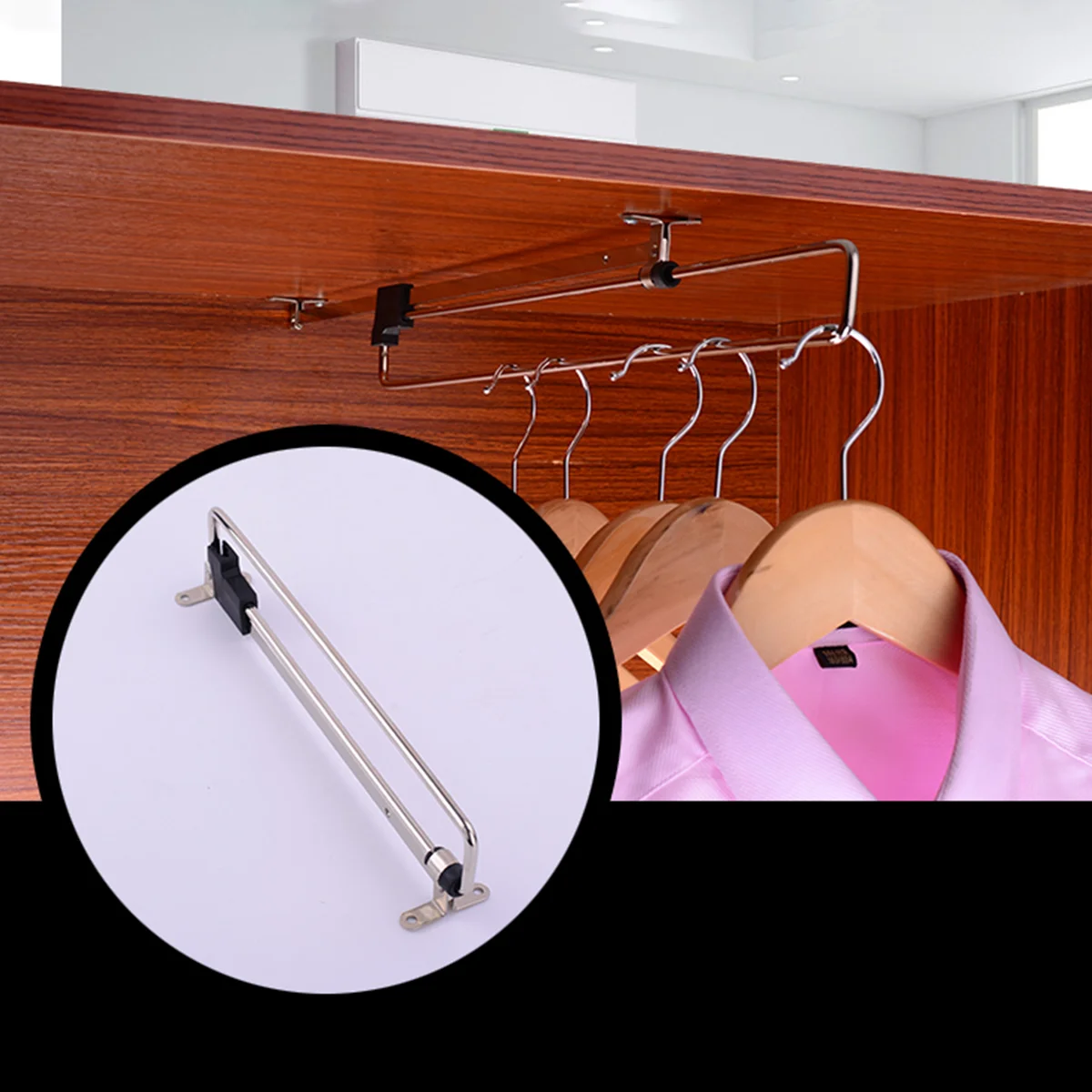 Closet Rod Adjustable Railing Clothing Racks for Hanging Clothes Extendable Pull Out Coat Hangers Top Loading