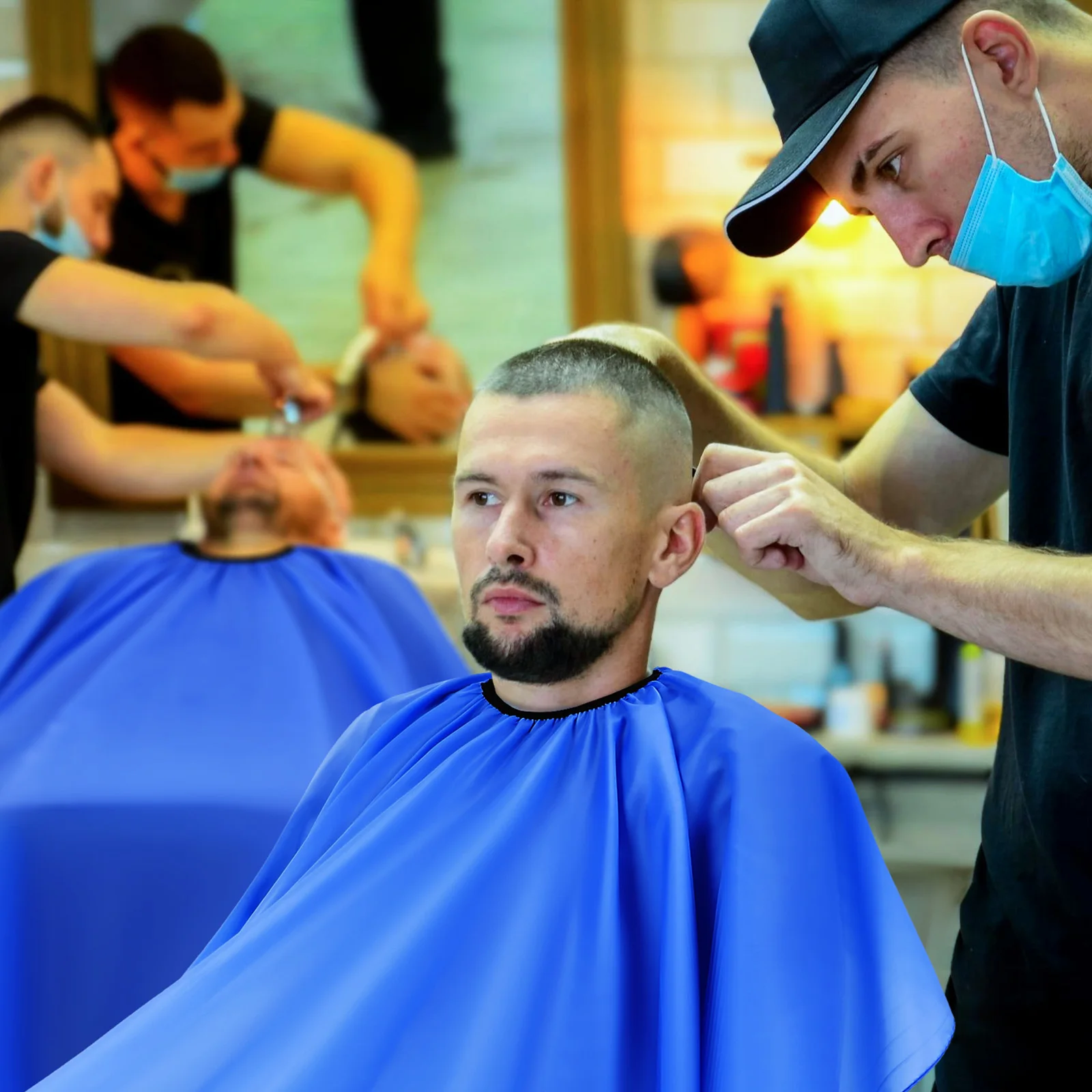 이발사 케이프 미용 케이프 가벼운 탄성 넥 버클 클로저 유니버설 핏 살롱 헤어컷 앞치마 남녀 공용