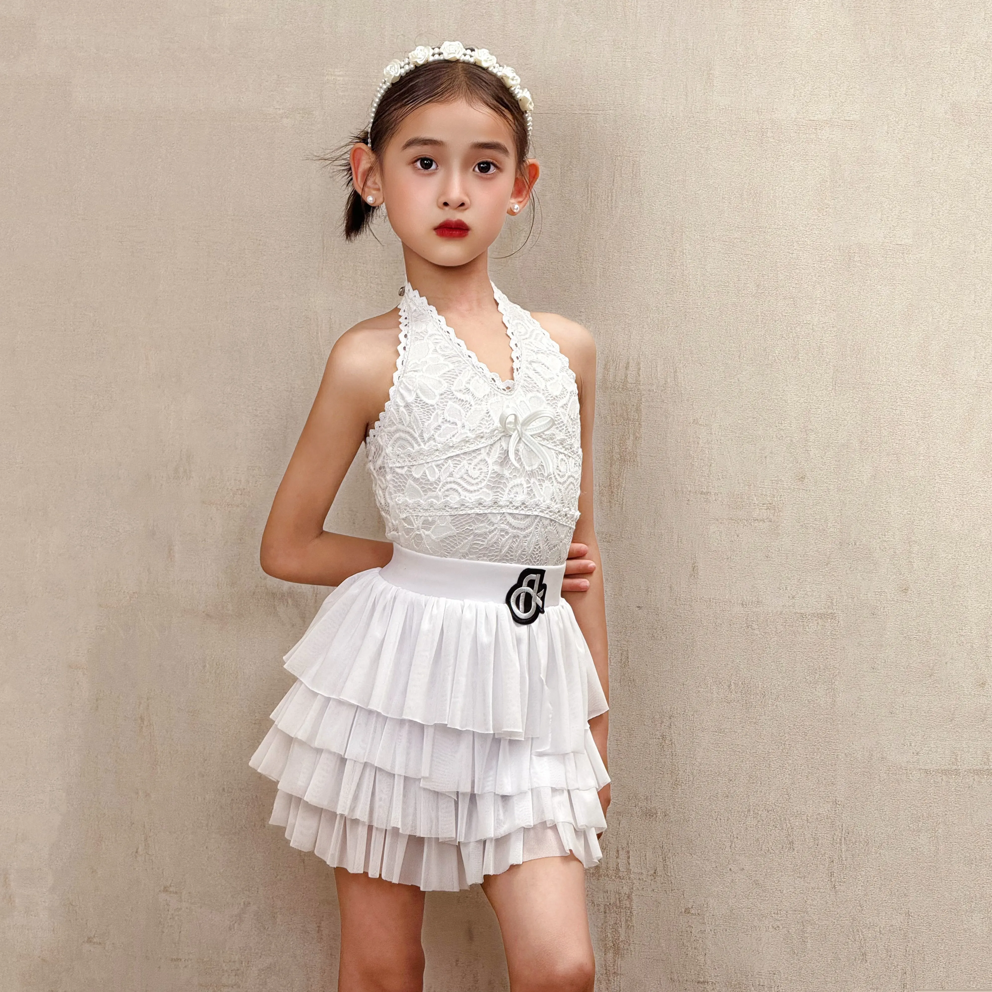 Novos trajes de dança latina de verão, trajes de prática de alta qualidade para meninas, trajes de performance infantil e trajes de dança