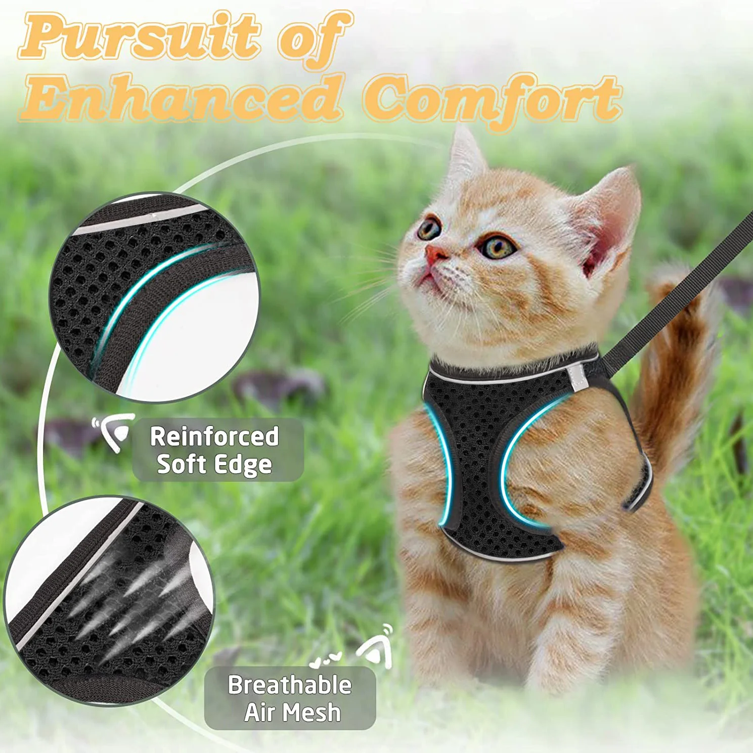 Cat Harness and Leash for Walking Escape Proof, Adjustable Kitten Vest Harness Reflective Soft Mesh Puppy Harness for Outdoor, C