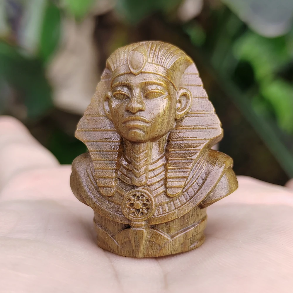 1.5 Inch Hand-Carved Wooden Pharaoh Figurine Ornament, Cultural Theme, Classical Style, Suitable for Home Decoration, Party Decoration, Tabletop Decorations, Halloween Decorations, Housewarming Gifts, Fireplace, Christmas Decorations