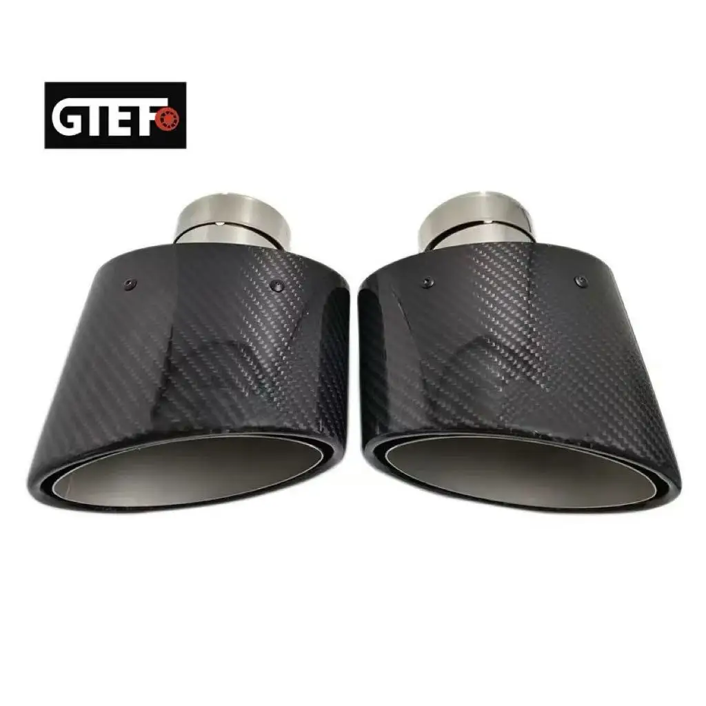 GTEFO 2pcs Universal Glossy Oval Carbon Fiber Left and Right Exhaust Tips Tailpipe Muffler 150*90 mm