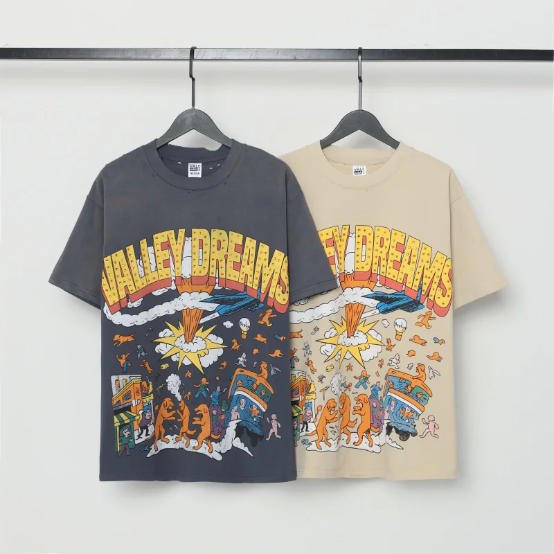 

Футболка Vale Valley, футболки из стираного хлопка высокого качества для мужчин и женщин, летние свободные топы высокого качества, повседневные футболки с короткими рукавами