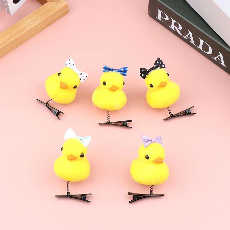 3D かわいいアヒルのヘアクリップ 面白い黄色のひよこヘッドバンド