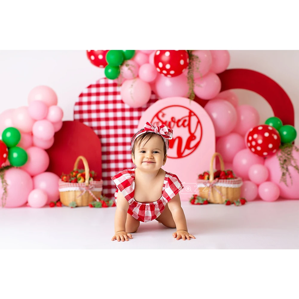 Strawberry Sweet One Red and Pink Photo Background Baby Birthday Cake Smash Photography Backdrop Portrait Photo Studio Props