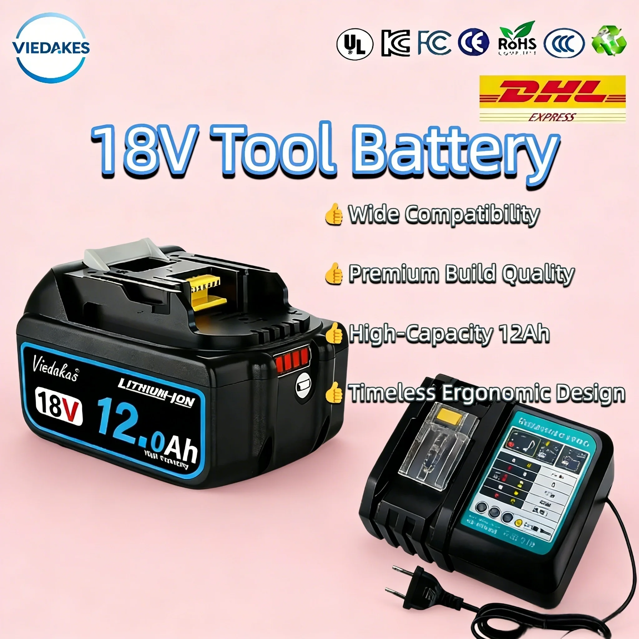 

Viedakes Original 8Ah Professional Grade Rechargeable 18650 Battery 18650 аккумуляторы 배터리 for makita 18v, Fit BL1815 BL1830