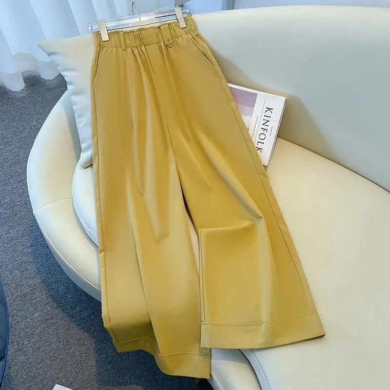 Summer Fashion Wide-leg Pants Women's Thin 2026 New Leisure High Waist Trousers Lady Relaxed Nine-point Straight Pants Feminine