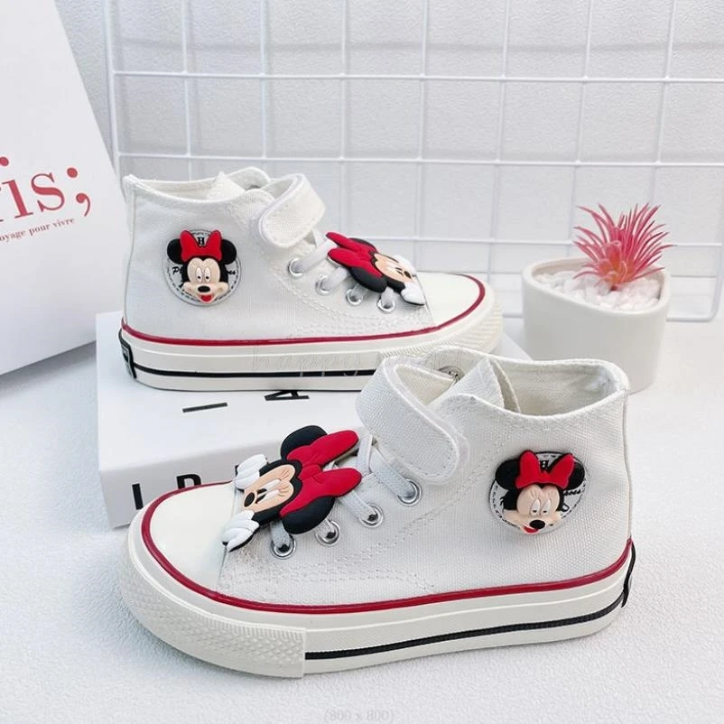 Kawaii Kids Canvas Shoes Disney Cartoon Mickey Minnie Sport Shoes Children Fashion Print Sneakers Shoes Boys Girls Tennis Shoes