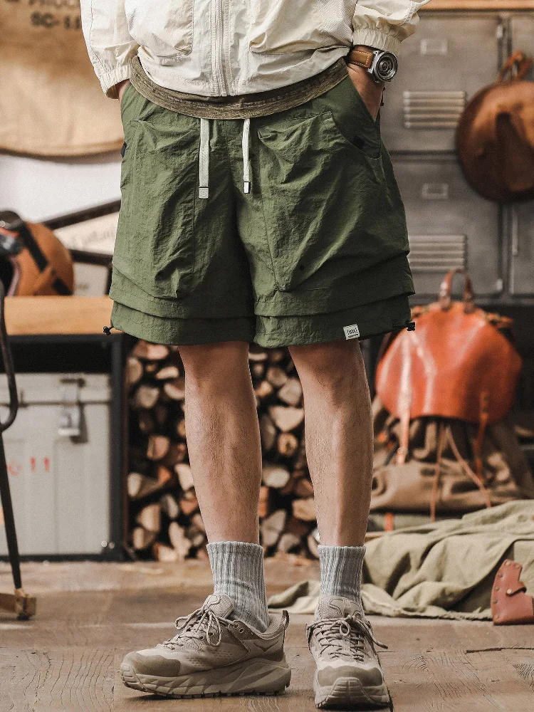 Men Outdoor Functional Waterproof Quick Dry Cargo Shorts Summer Cool Feeling Trendy Fake Two‑Piece Mountain Style Casual 5‑Inch