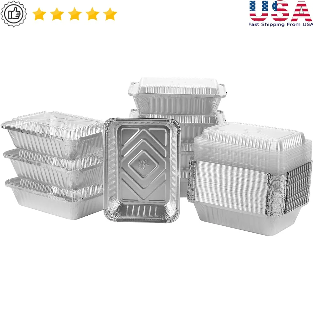 

Aluminum Pans With Lids 50 Count Disposable Bake Containers Oblong Food Storage Freezer Oven Safe Meal Prep Kitchen Use