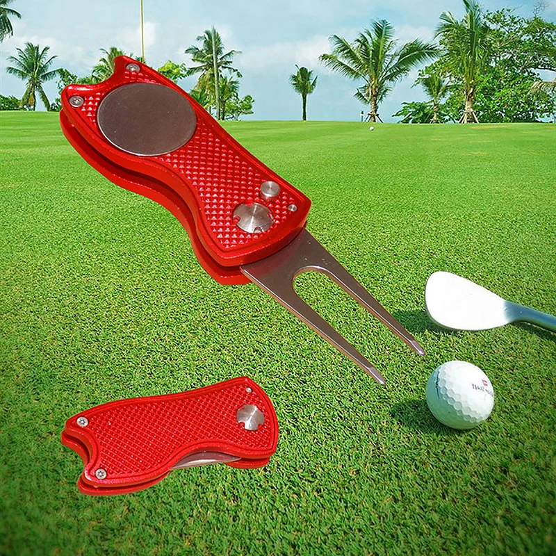 Nieuwe Metalen Opvouwbare Golf Divot Reparatie Tool Met Magnetische Bal Marker En Pop-Up Knop Groen Gereedschap Accessoires Cadeau Voor Golfer