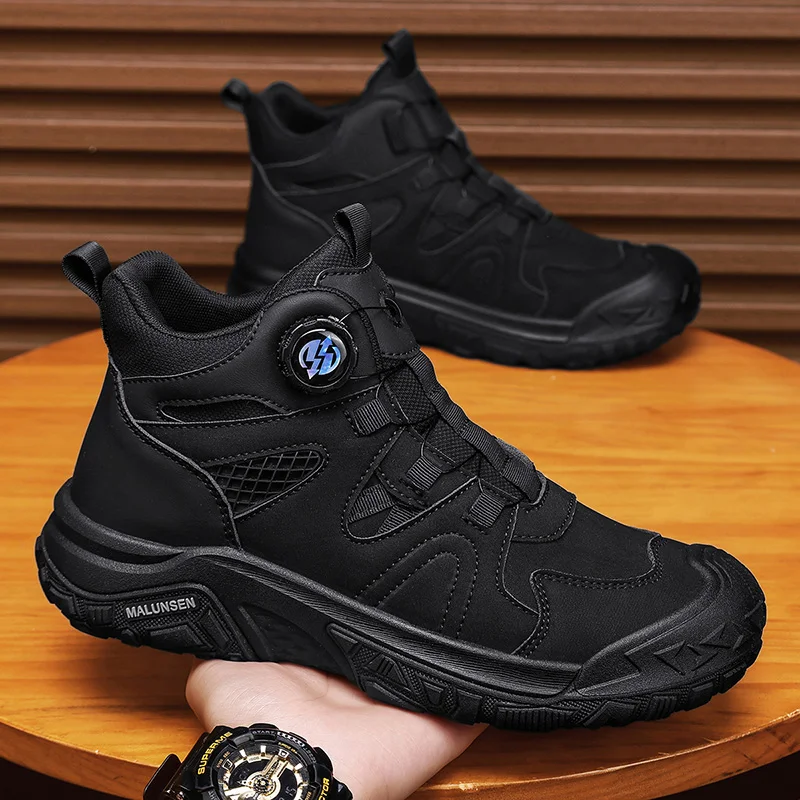 

High-Top Men's Boots Waterproof Non-Slip Thick Bottom Work Boots Youth Trend Korean Style Construction Site Labor Prot...