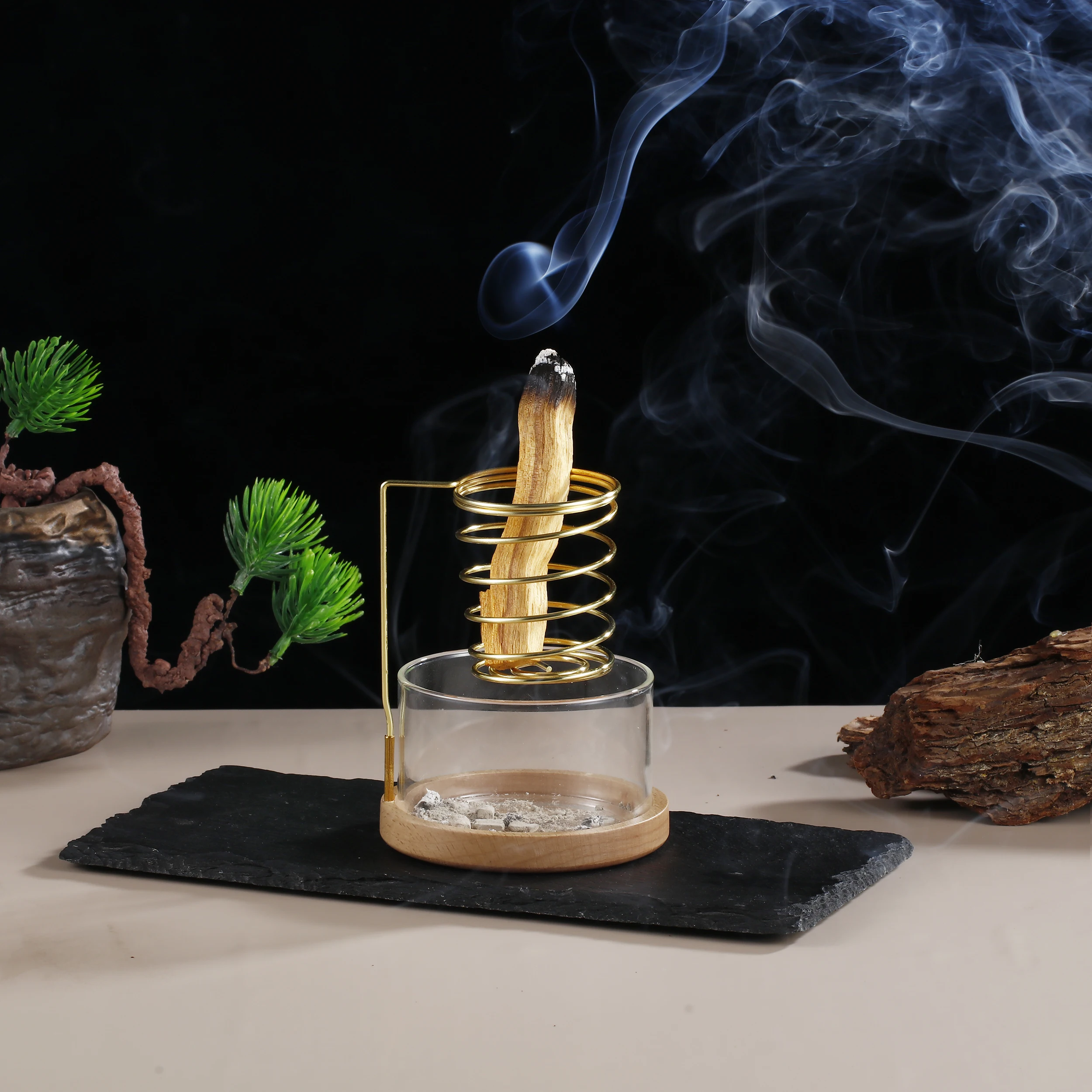 Metal Sage Holder Burner Palo Santo Holder with Glass Ash Catcher Tray Incense Holder for Meditation Yoga Spa