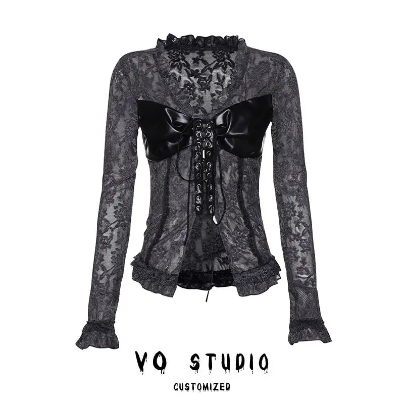 

Женская лоскутная футболка из двух предметов в стиле Харадзюку Y2k, футболка 90-х годов, эстетические винтажные корейские футболки с длинными рукавами, одежда 2000-х годов