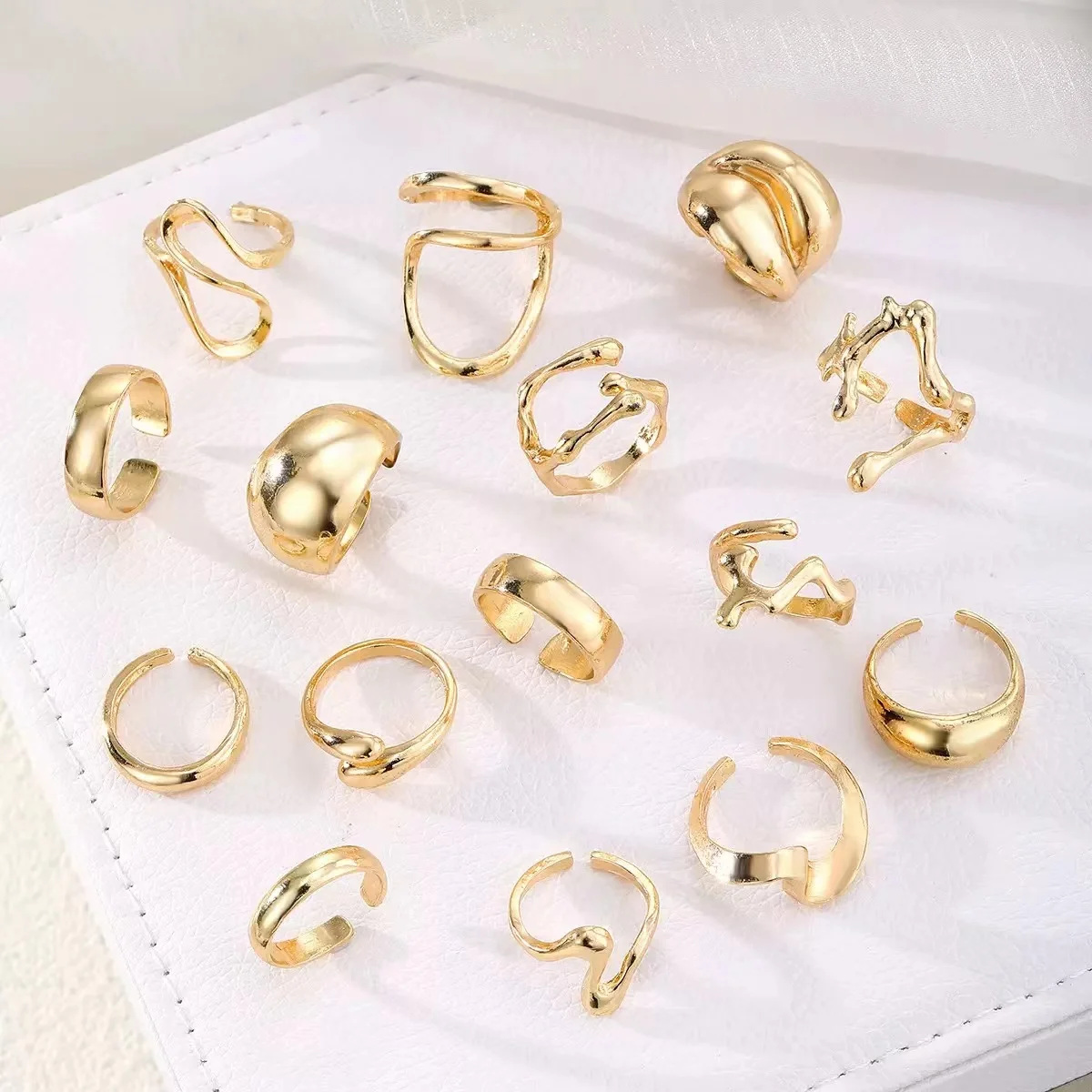 15PCS Cross-Border Punk Landscape Eing, Exaggerated Irregular Silver Thick Ring, Suitable For Hip Hop Men And Women Party Wear image 5