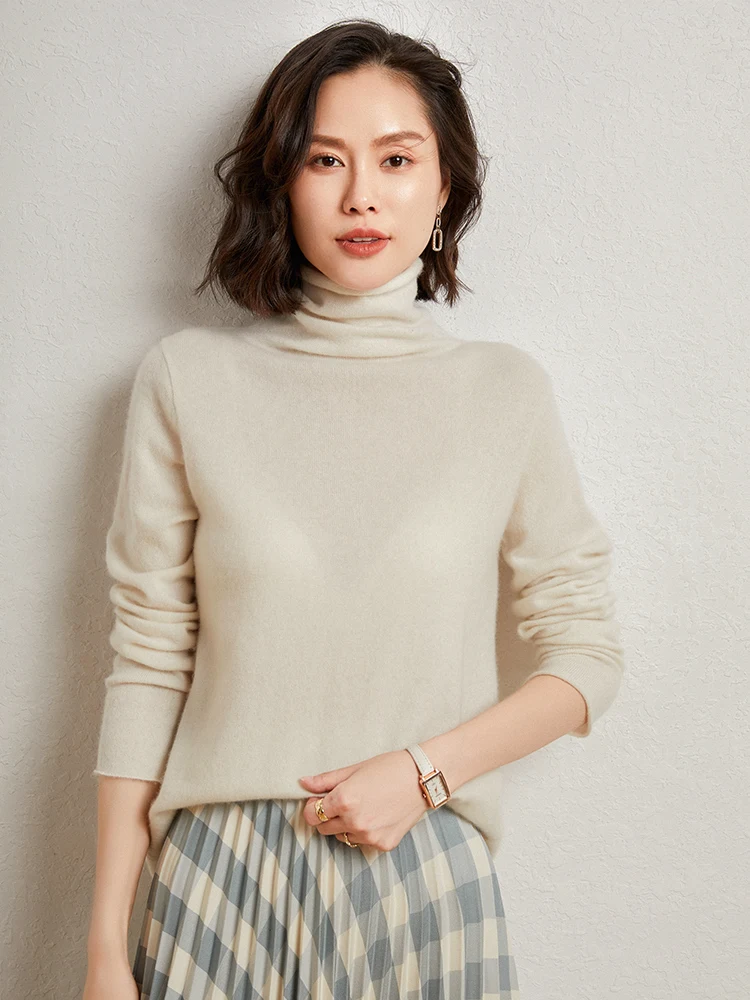 

High-quality Women's pile-up collar Sweater Winter Spring 100% Cashmere Soft Warm Pure Color Sweater Knitwear Fashion Tops